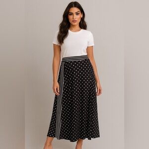 Robert Louis Black/White Polka Dot Maxi Skirt Feminine Retro Vintage Size 2X